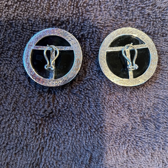 Judith Jack Sterling, Onyx and Marcasite Earrings - Picture 2 of 3